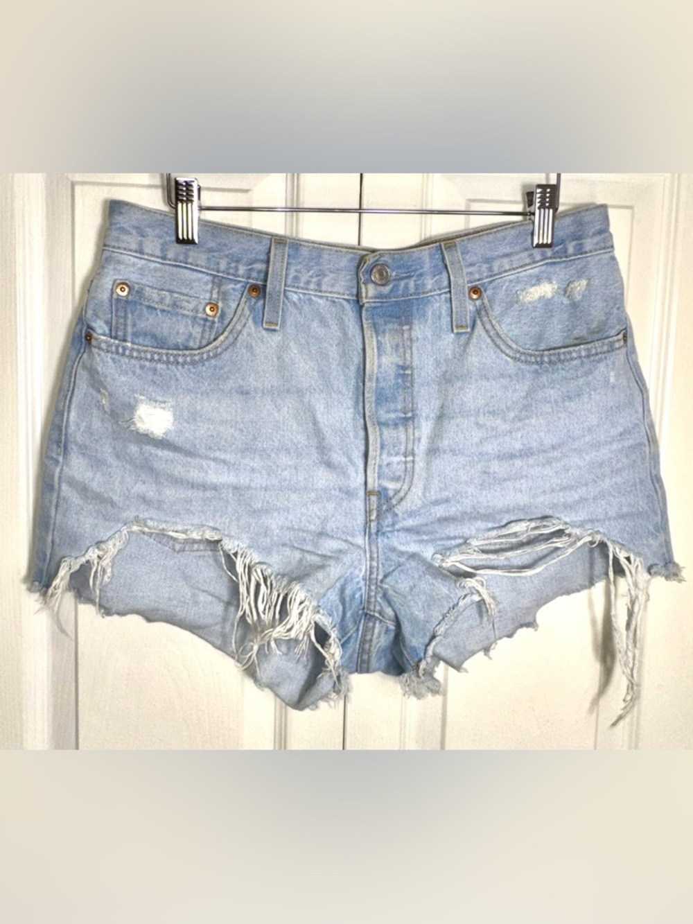 Levi’s 501 High Rise Distressed Denim Shorts Button Fly 29